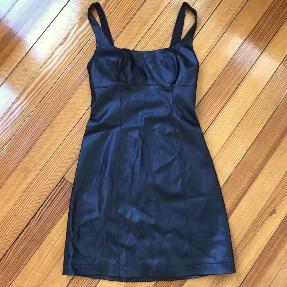 Anthropologie Maeve Black pleather vegan leather Sleeveless Mini Dress